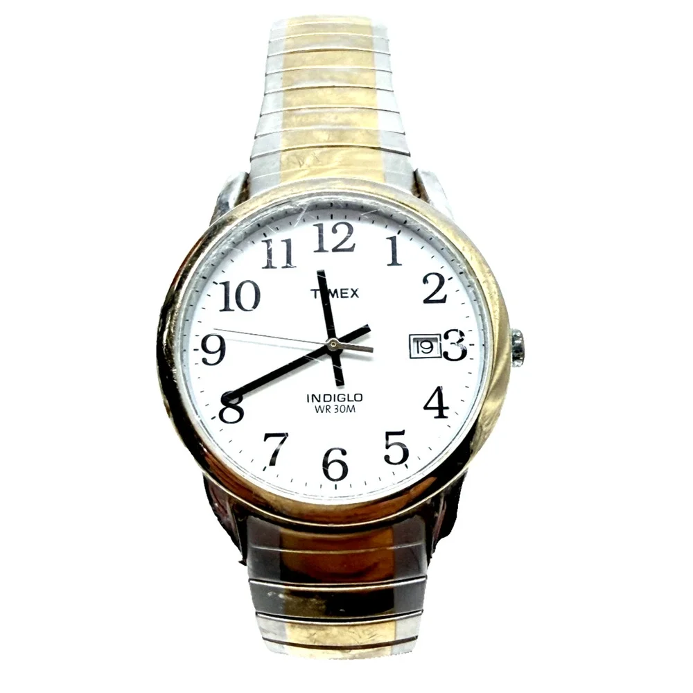 Timex Mens Watch 35mm Two Tone Stainless Steel Case And Band Date & Indiglo A11
